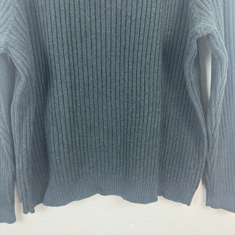 Eddie Bauer Rib Knit Cotton Pullover V-Neck Long Sleeve Sweater Charcoal Gray XL